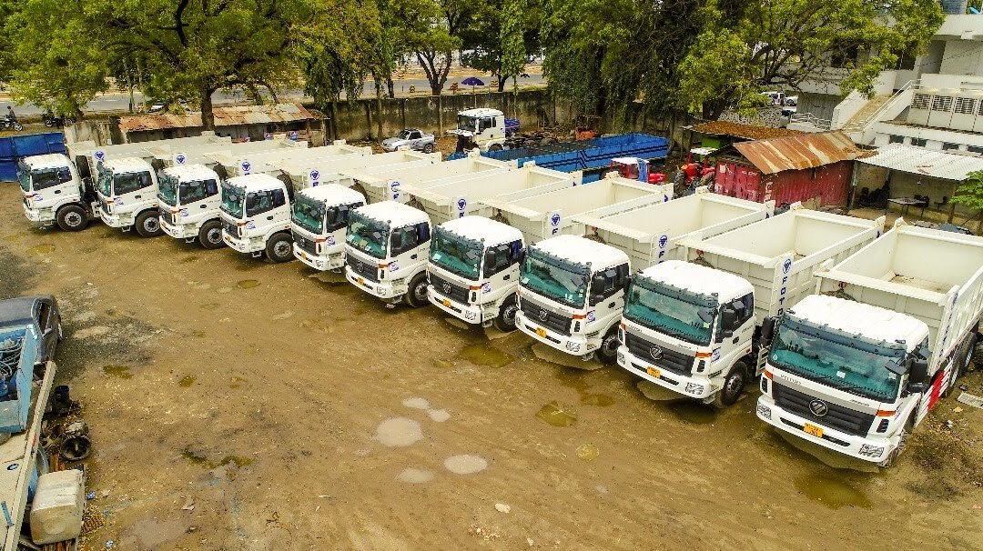Aerial view of NAM Enterprises tipper fleet in Dar es Salaam